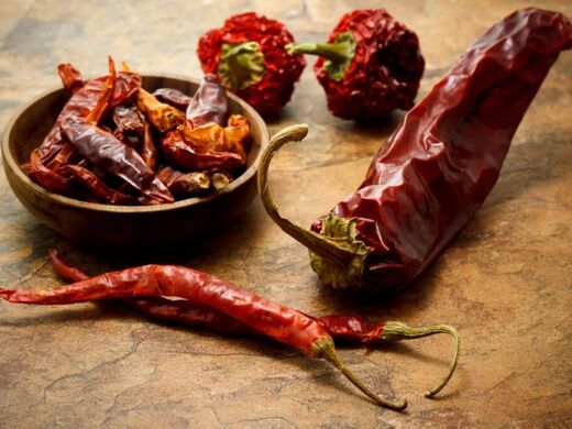 Dried red peppers and chili powder